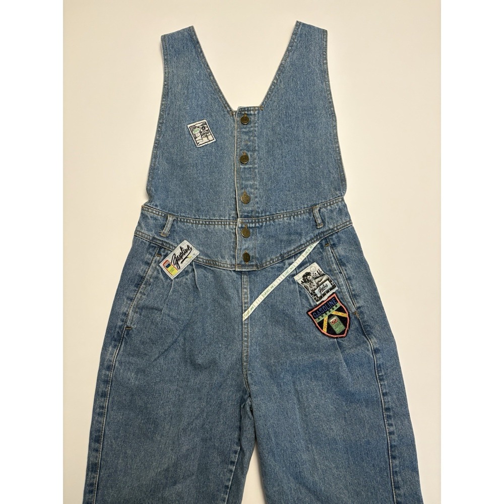 Vintage Gasoline Denim Overalls Juniors Small Blue Patchwork Bib Jeans Y2K Retro